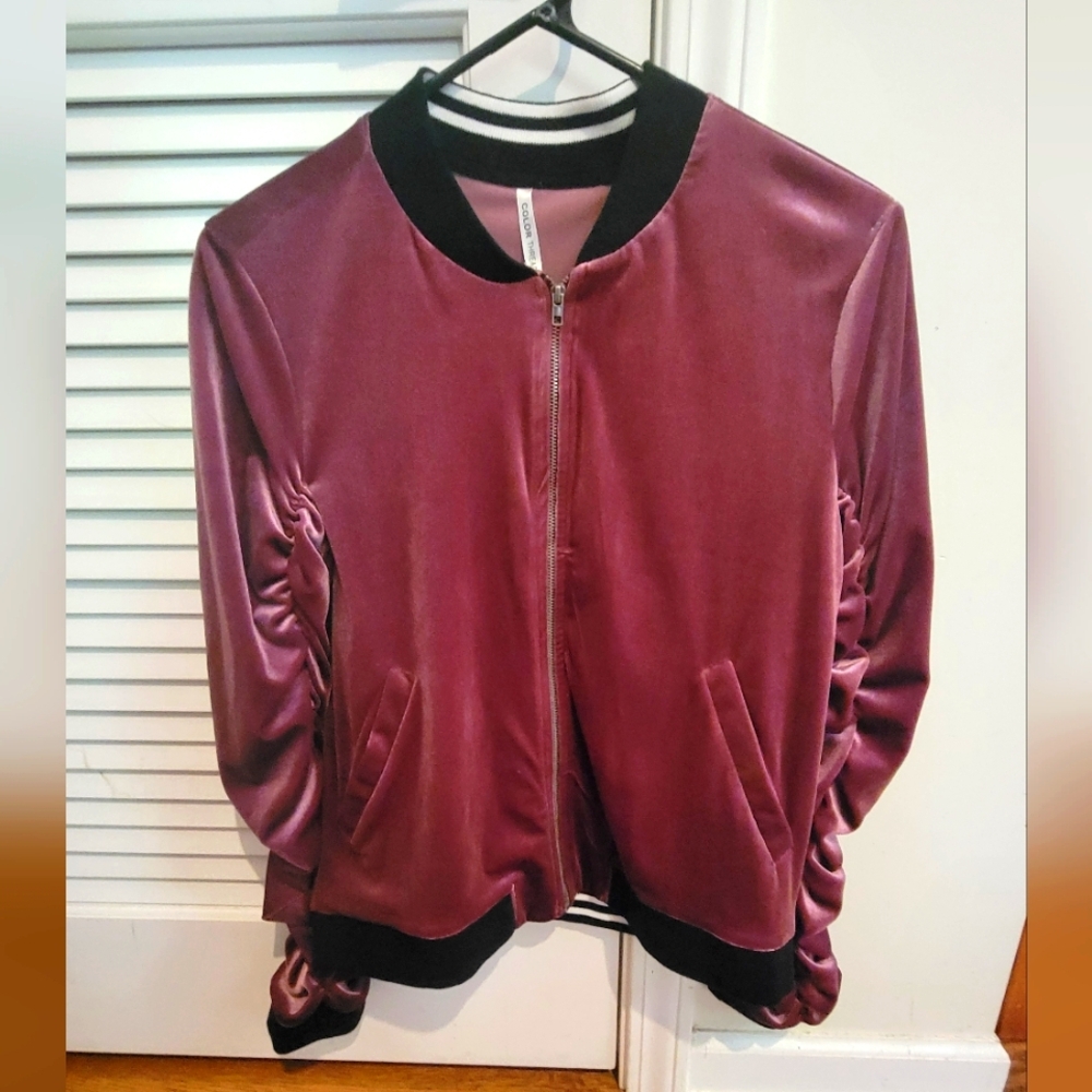 Color Thread Velvet Bomber Jacket